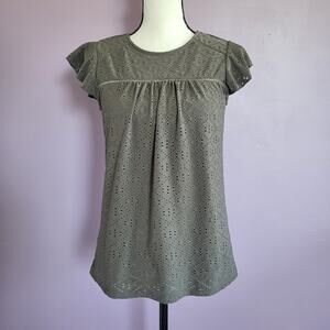 Adrianna Papell Eyelet Flutter Sleeve Layered Babydoll Top